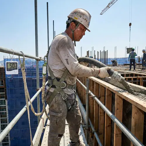 Korean Construction Worker Casting Wall Concrete | Sunny 50°C