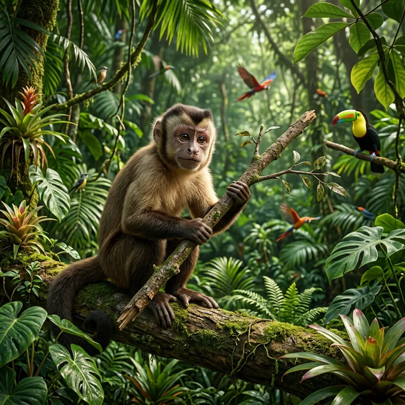 Curious Monkey in Lush Jungle | 3D Realistic Render