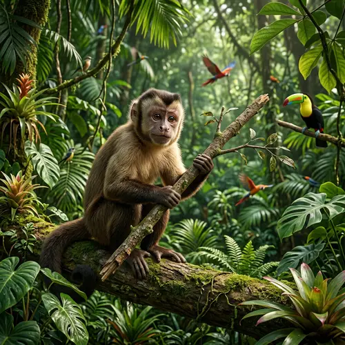Curious Monkey in Lush Jungle | 3D Realistic Render