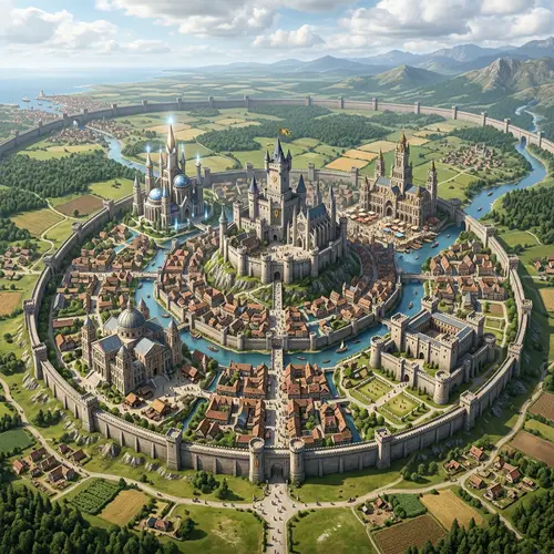 Aerial View of a Grand Kingdom and Its Capital