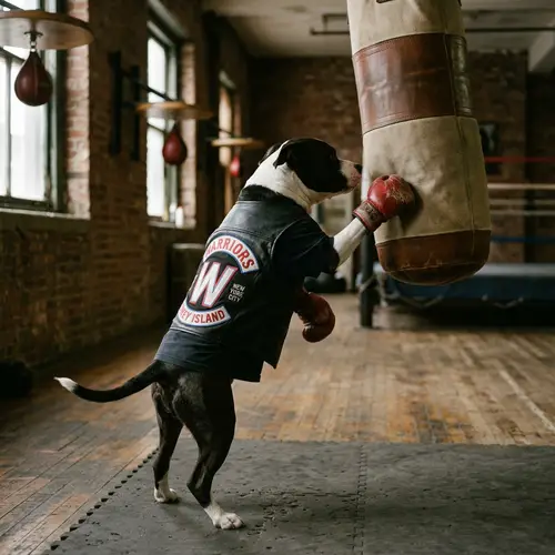 Dog in 'The Warriors' Vest Boxing Bag