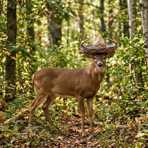 Deer Wearing Sombrero Hat - Cute and Funny Wildlife Image