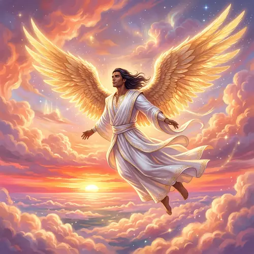 Male Angel Soaring in Ethereal Sky | Divine Tranquility