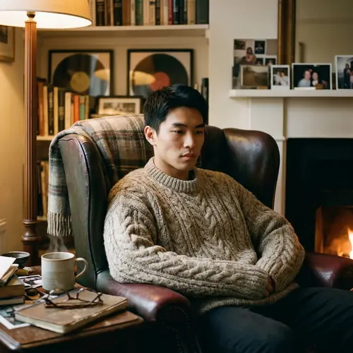 Youthful Man in Knitted Sweater | Cozy Armchair Setting