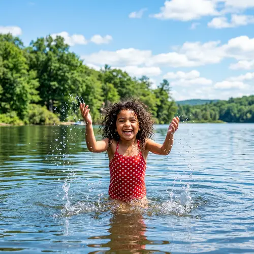 Joyful Hispanic Girl Splashing in Clear Blue Water