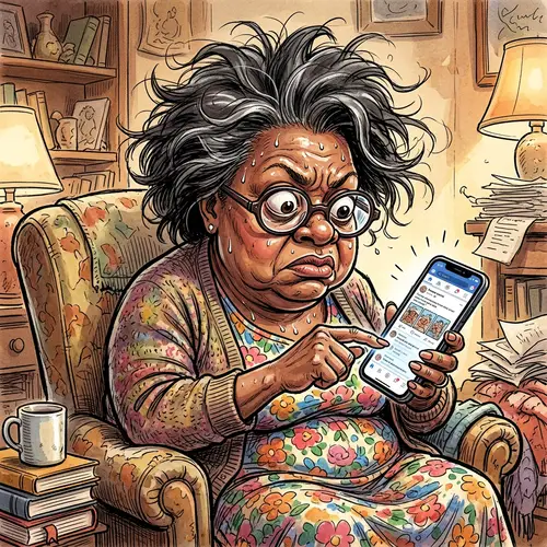 Humorous Caricature of a 60-Year-Old Woman