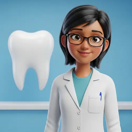 Teen Female Dentist in Clinic - High-Quality Cartoon