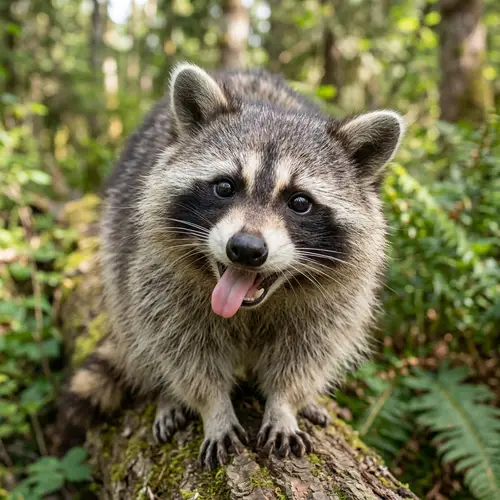 Charming Close-Up of a Playful Raccoon