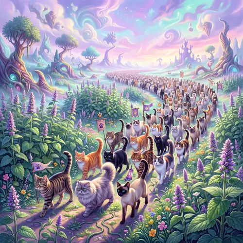 Surrealistic Army of Cats: A Fantastical Scene