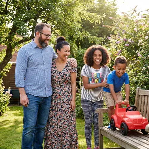 Multicultural Family Enjoying Quality Time in Lush Backyard