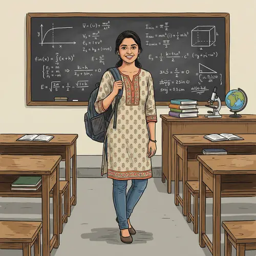 Beautiful Indian Teen Girl in Classroom Illustration
