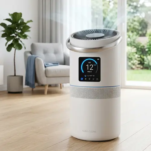 Sleek and Modern Air Purifier | Air Quality Monitor | White & Blue