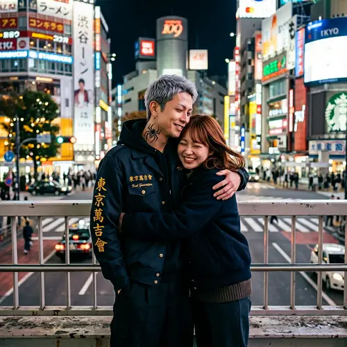 Mitsuya Takashi from Tokyo Revengers Embracing Chestnut-Haired Girl