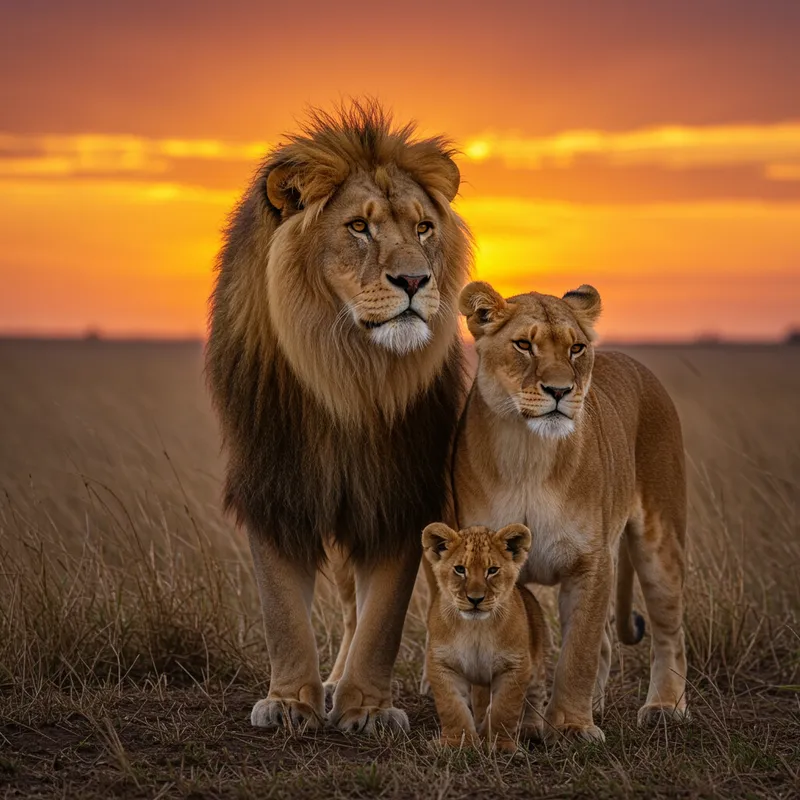 Realistic Lion Family at Sunset Realistic Lion Family at Sunset