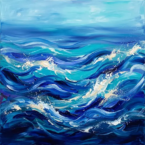Abstract Ocean Waves Art - Ebb & Flow in Blue