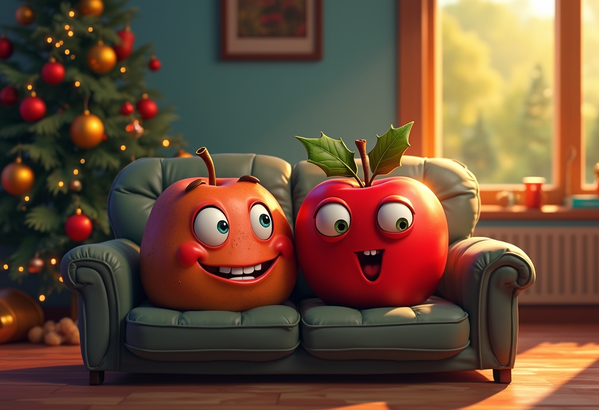 Whimsical Christmas Apple & Couch Potato Animation | AI Art ...