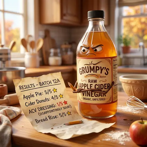 Frustrated Apple Cider Vinegar Character in Pixar Style