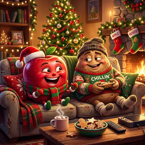 Whimsical Christmas Apple & Couch Potato Animation