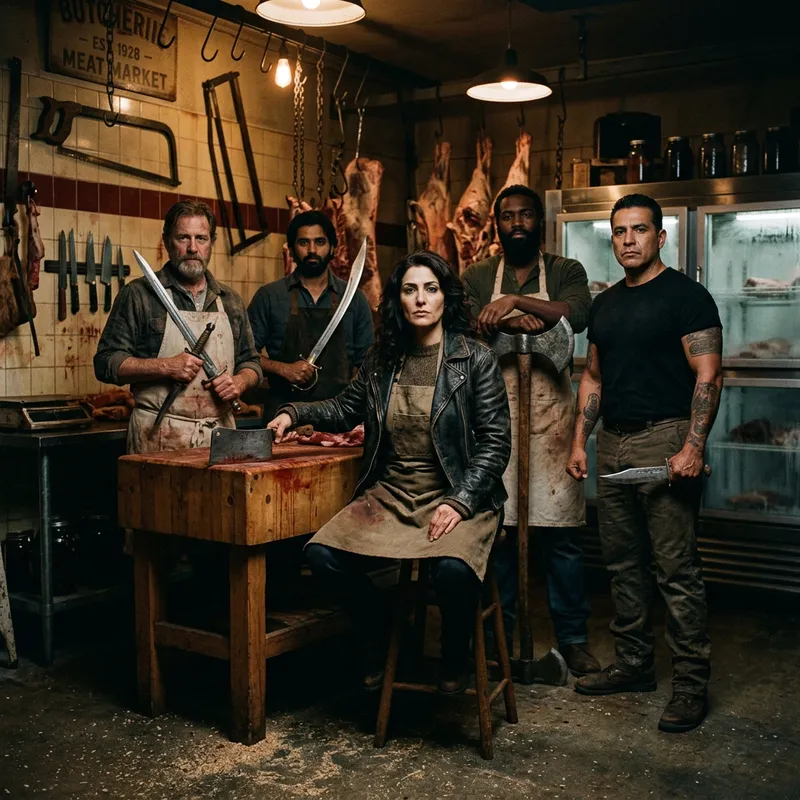 Vintage Gangsters at Butcher Shop - Nostalgic Organized Crime Scene