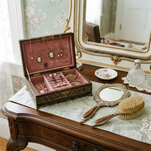 Elegant Victorian Jewelry Box and Vanity Accessories