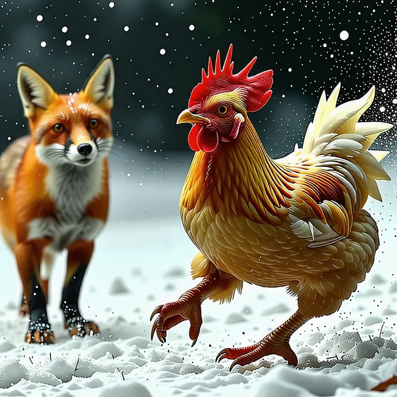 Photorealistic Chicken Being Chased By Fox Photorealistic Chicken Being Chased By Fox