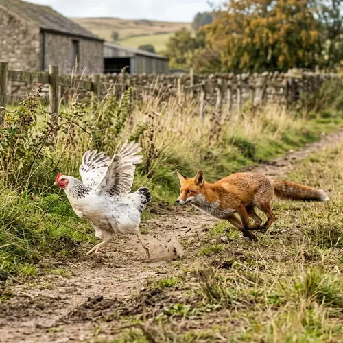 Photorealistic Chicken Being Chased By Fox