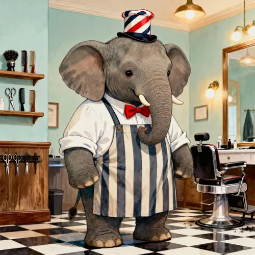 Elephant in a Barber Costume - Fun & Unique