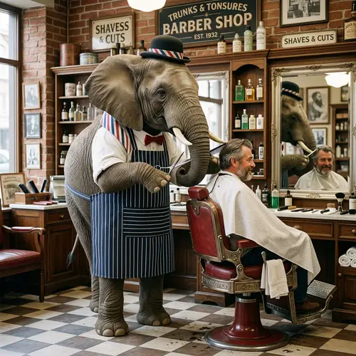 Elephant in a Barber Costume - Fun & Unique