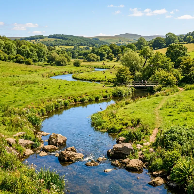 Tranquil River Landscape in Lush Countryside