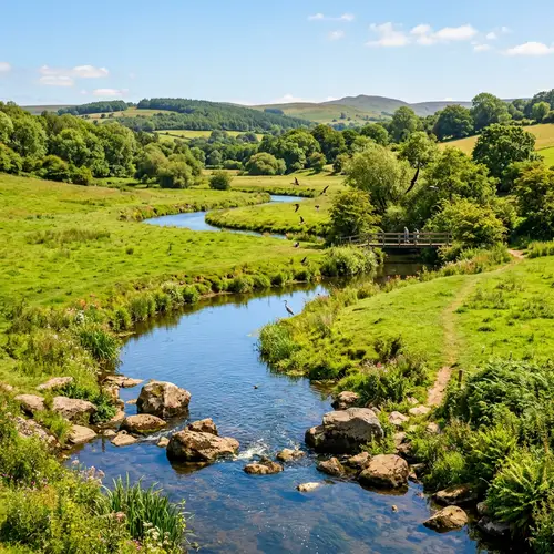 Tranquil River Landscape: Lush Countryside Serenity
