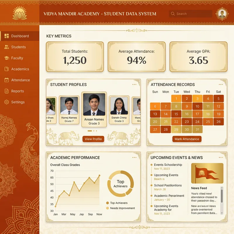 Sleek Student Data Management | Hindu-Inspired School Dashboard Template