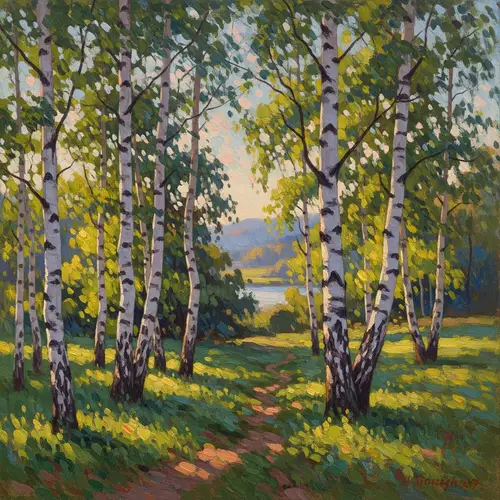 Impressionist Landscape with Birches