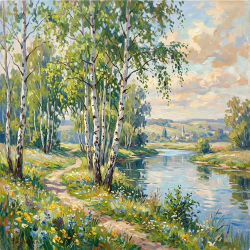 Impressionist Landscape with Birches