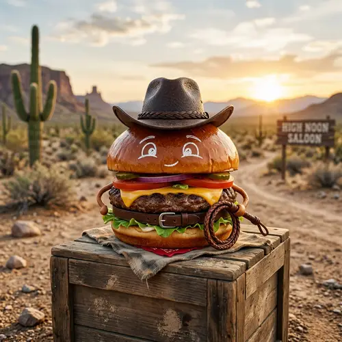 Quirky Cowboy Hamburger with Chalk Eyes