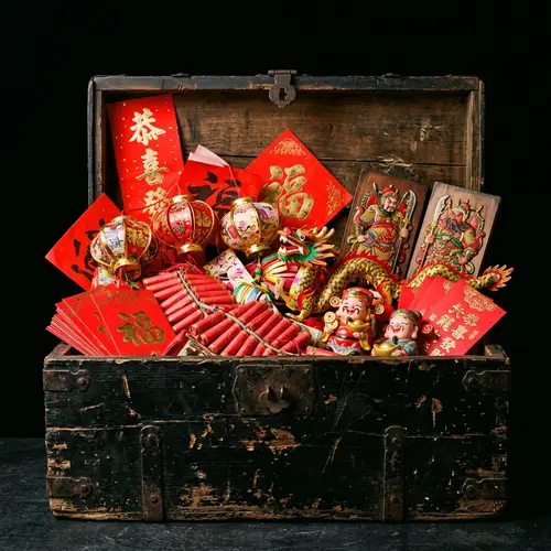 Chinese New Year Artifacts in Ancient Chest | Festive Collection