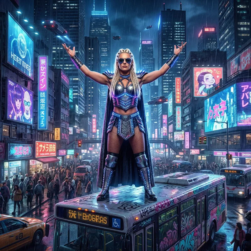 Professional Wrestler Charlotte Flair on Cyberpunk City Bus