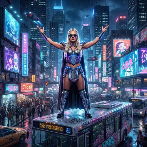Charlotte Flair Cyberpunk Bus Triumph | 4K HD Realistic Art