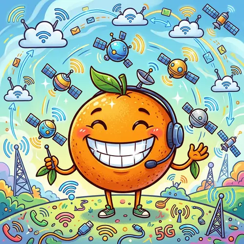Telecommunications Cartoon: Jolly Orange with Miniature Antenna