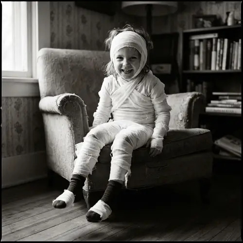 Vintage Child Portrait: Whimsical Mummy Girl Laughing