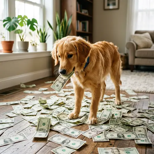 Adorable Domestic Dog with Money | Playful Indoor Scene