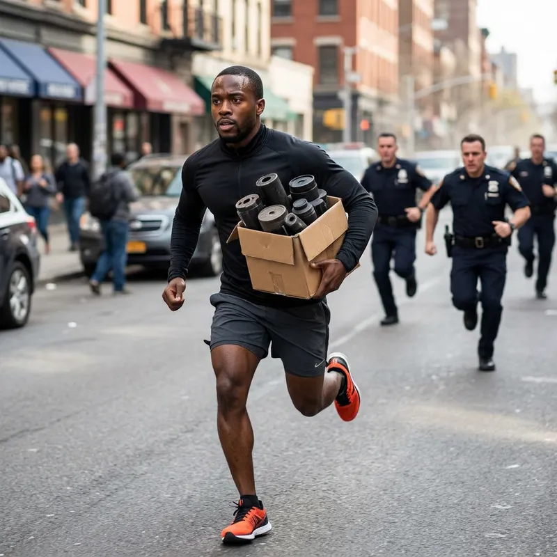 Fast Chase: Black Man Evading Police with Toner Cartridges Fast Chase: Black Man Evading Police with Toner Cartridges