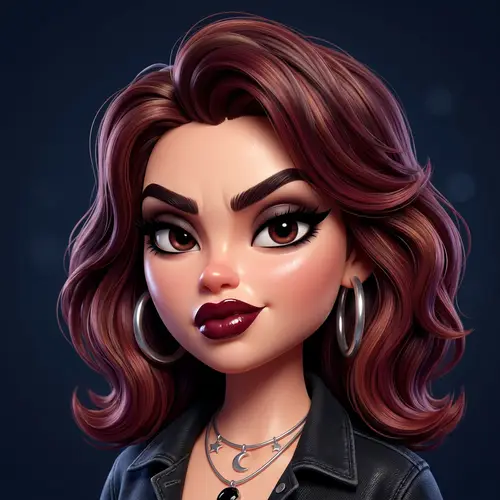 Fierce 3D Cartoon Portrait of a Young Woman