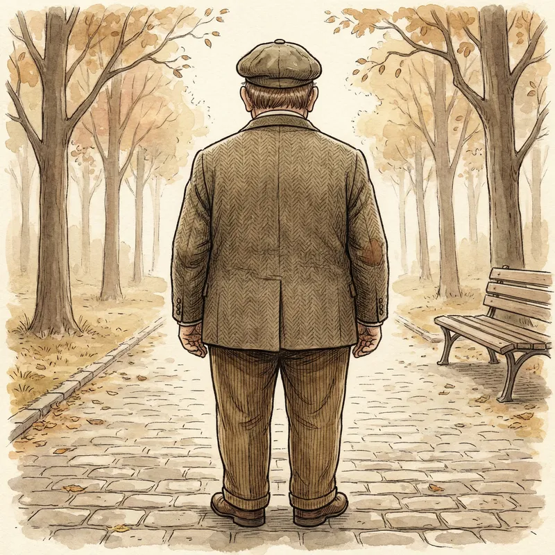 Vintage Plump Short Grandad Back View Illustration