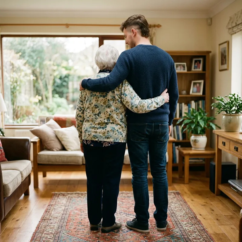 Medium-Built Man Side Hugging Grandma | Heartwarming Moment