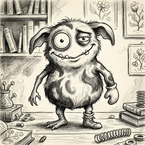 Quirky Black and White Monster Illustration