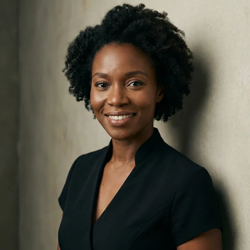 Elegant Dark Skinned Woman in Black Tunic