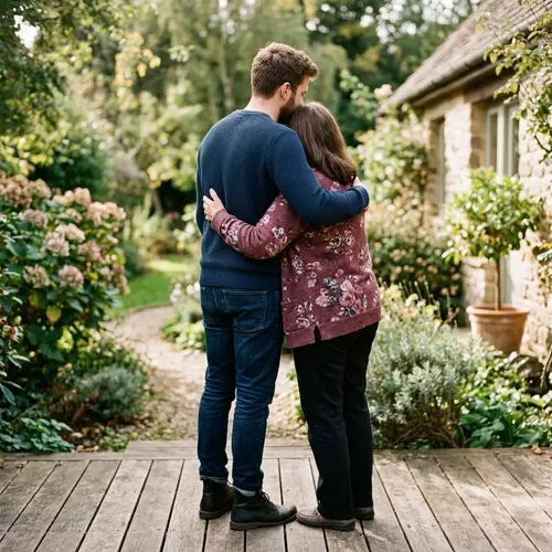 Heartfelt Embrace of Man and Grandmother | Warm Family Moment