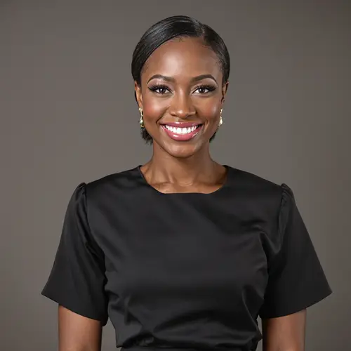 Elegant Dark Skinned Woman in Black Tunic