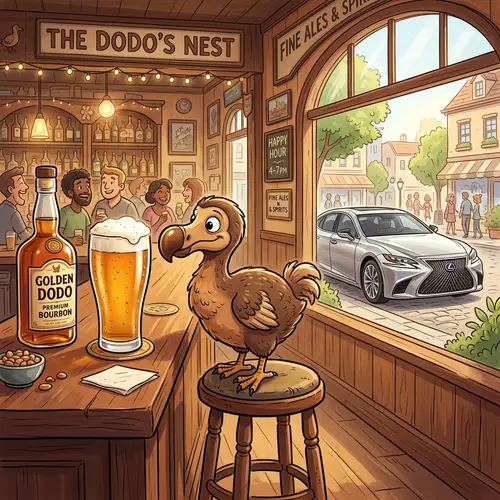 Cartoon Bar Scene: Beer, Bourbon & Dodo Bird Fun