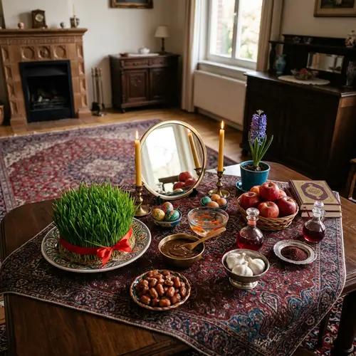Haft-Sin Table Setup for Norouz Celebration